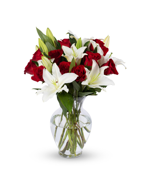 Red Roses and White Oriental Lilies