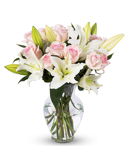 Light Pink Roses and White Oriental Lilies